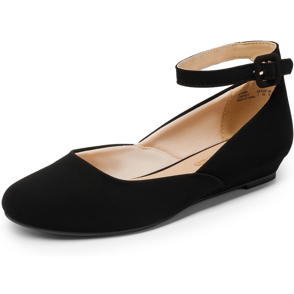 Black Ankle Strap Flats